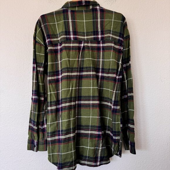 Womens Buttoned Up Shirt Olive Blue Red Plaid Flannel Size Medium - Picture 8 of 9